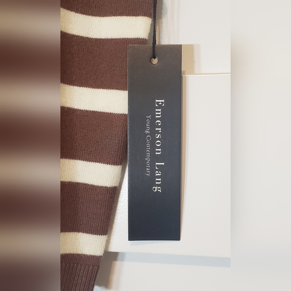 Emerson Lang Viscose Blend Soft Knit Striped Brown & White Top Size Medium New - Picture 4 of 10